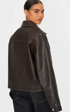 PrettyLittleThing Faux Leather Jackets*Faux Leather Brushed Seams Biker Jacket