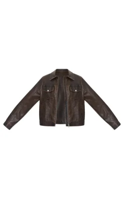 PrettyLittleThing Faux Leather Jackets*Faux Leather Brushed Seams Biker Jacket