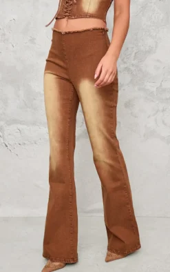 Sale PrettyLittleThing Lace Up Denim Jeans Washed Brown