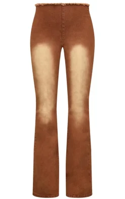 Sale PrettyLittleThing Lace Up Denim Jeans Washed Brown