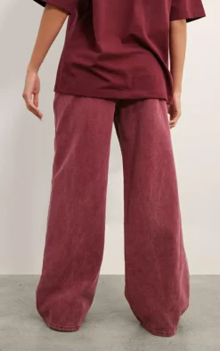 Washed Burgundy Wide Leg Jeans