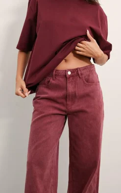 Washed Burgundy Wide Leg Jeans