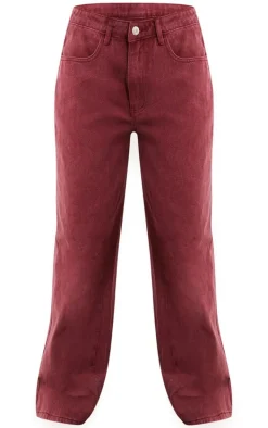 Washed Burgundy Wide Leg Jeans