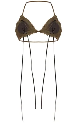 Sale PrettyLittleThing Lace Up Bralet Washed Green