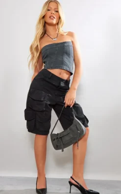 PrettyLittleThing Corsets*Bandeau Seam Detail Denim Corset Top