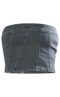 PrettyLittleThing Corsets*Bandeau Seam Detail Denim Corset Top