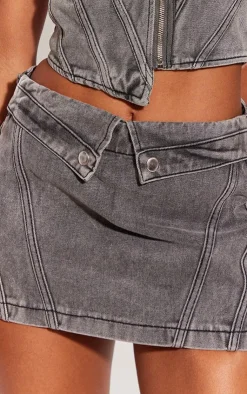 PrettyLittleThing Biker Waistband Detail Denim Mini Skirt Washed Grey
