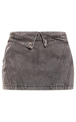 PrettyLittleThing Biker Waistband Detail Denim Mini Skirt Washed Grey