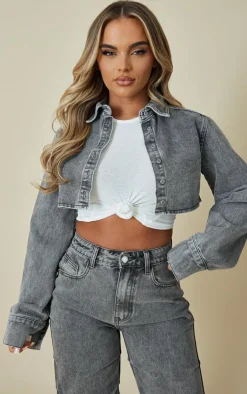 PrettyLittleThing Shirts*Denim Cropped Shirt