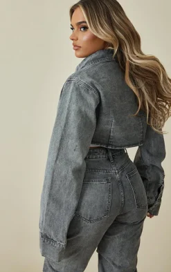 PrettyLittleThing Shirts*Denim Cropped Shirt