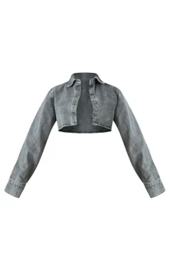 PrettyLittleThing Shirts*Denim Cropped Shirt