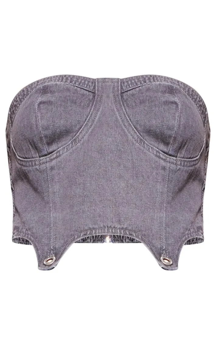Washed Grey Detachable Bandeau Denim Jumpsuit