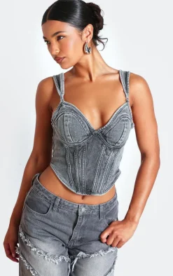 PrettyLittleThing Corsets*Dip Hem Bust Cup Denim Corset