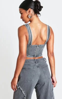 PrettyLittleThing Corsets*Dip Hem Bust Cup Denim Corset
