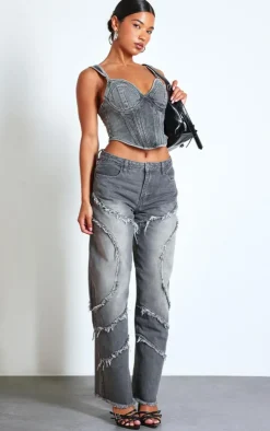PrettyLittleThing Corsets*Dip Hem Bust Cup Denim Corset