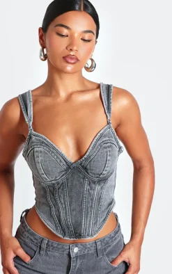 PrettyLittleThing Corsets*Dip Hem Bust Cup Denim Corset