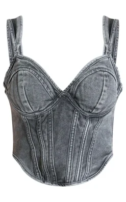 PrettyLittleThing Corsets*Dip Hem Bust Cup Denim Corset