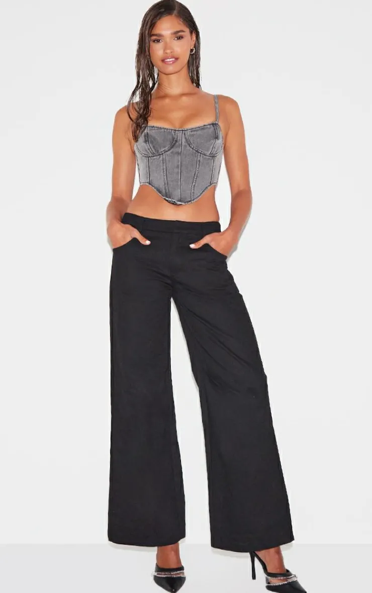 Discount PrettyLittleThing Dipped Hem Denim Corset Washed Grey
