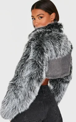 PrettyLittleThing Christmas Shop*Faux Fur Trim Cropped Denim Jacket