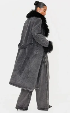 PrettyLittleThing Trench Coats*Faux Fur Trim Belted Trench Coat
