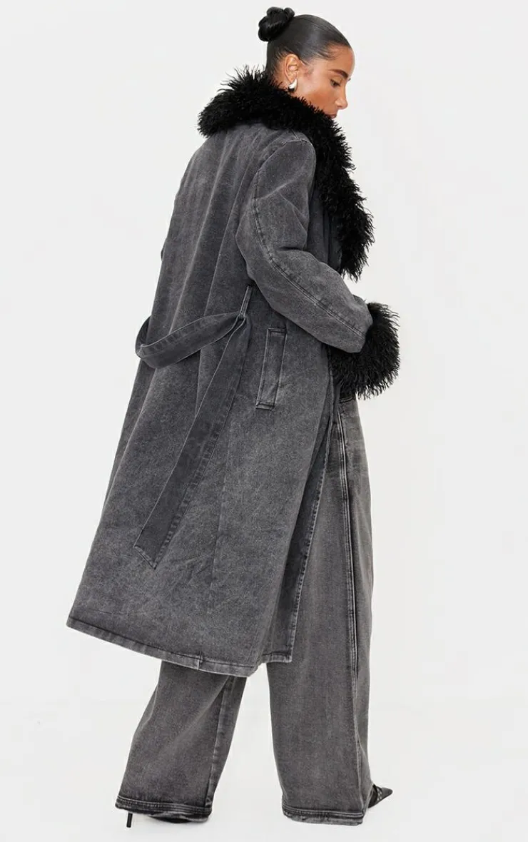 PrettyLittleThing Trench Coats*Faux Fur Trim Belted Trench Coat