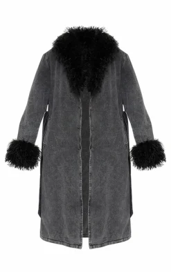 PrettyLittleThing Trench Coats*Faux Fur Trim Belted Trench Coat