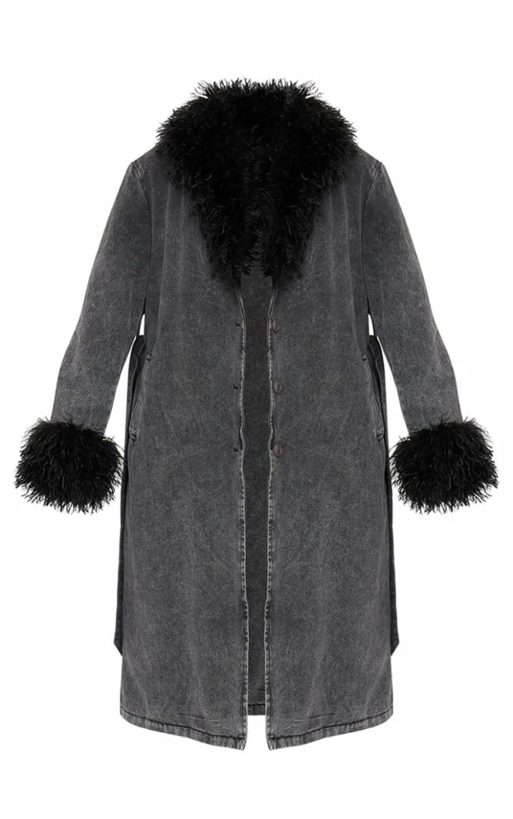 PrettyLittleThing Trench Coats*Faux Fur Trim Belted Trench Coat