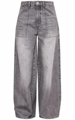 Washed Grey Mid Rise Wide Leg Jeans