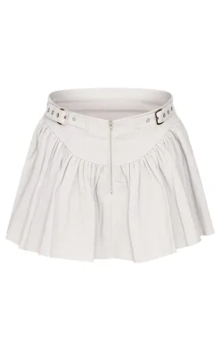 Washed Grey Twill Double Buckle Detail Mini Skirt