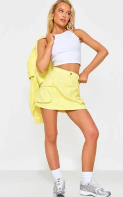 Hot PrettyLittleThing Washed Pocket Denim Cargo Skirt Lemon