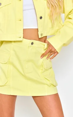 Hot PrettyLittleThing Washed Pocket Denim Cargo Skirt Lemon