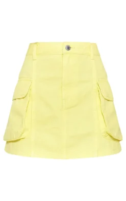 Hot PrettyLittleThing Washed Pocket Denim Cargo Skirt Lemon