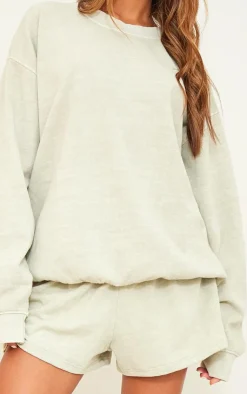 Best PrettyLittleThing Sweatshorts Washed Light Sage