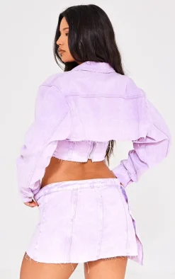 Hot PrettyLittleThing Extreme Cropped Denim Jacket Washed Lilac
