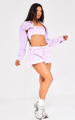 Hot PrettyLittleThing Extreme Cropped Denim Jacket Washed Lilac