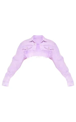 Hot PrettyLittleThing Extreme Cropped Denim Jacket Washed Lilac