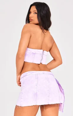 Discount PrettyLittleThing Extreme Denim Bandeau Top Washed Lilac