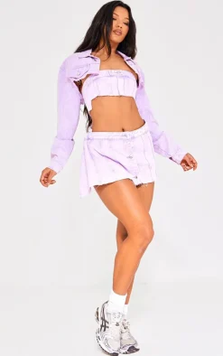 Discount PrettyLittleThing Extreme Denim Bandeau Top Washed Lilac