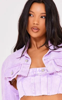 Discount PrettyLittleThing Extreme Denim Bandeau Top Washed Lilac
