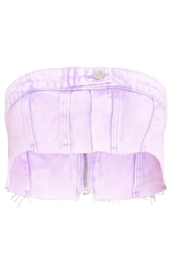 Discount PrettyLittleThing Extreme Denim Bandeau Top Washed Lilac