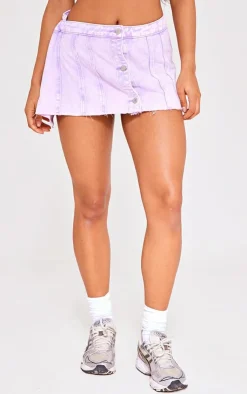 Best PrettyLittleThing Wrap Over Denim Micro Mini Skirt Washed Lilac