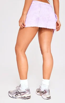 Best PrettyLittleThing Wrap Over Denim Micro Mini Skirt Washed Lilac
