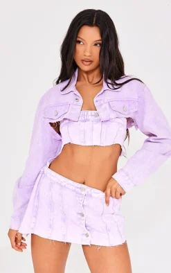 Best PrettyLittleThing Wrap Over Denim Micro Mini Skirt Washed Lilac