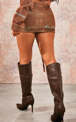 Washed Orange Denim Cargo Micro Mini Skirt