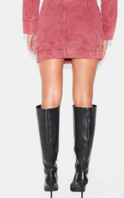 Best PrettyLittleThing Buckle Detail Denim Mini Skirt Washed Red