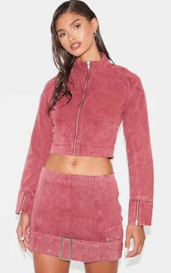 Best PrettyLittleThing Buckle Detail Denim Mini Skirt Washed Red