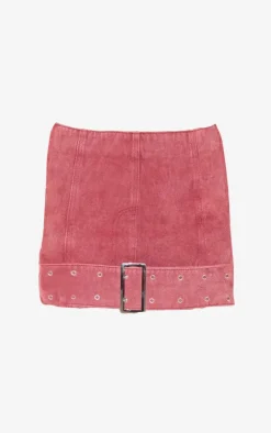 Best PrettyLittleThing Buckle Detail Denim Mini Skirt Washed Red