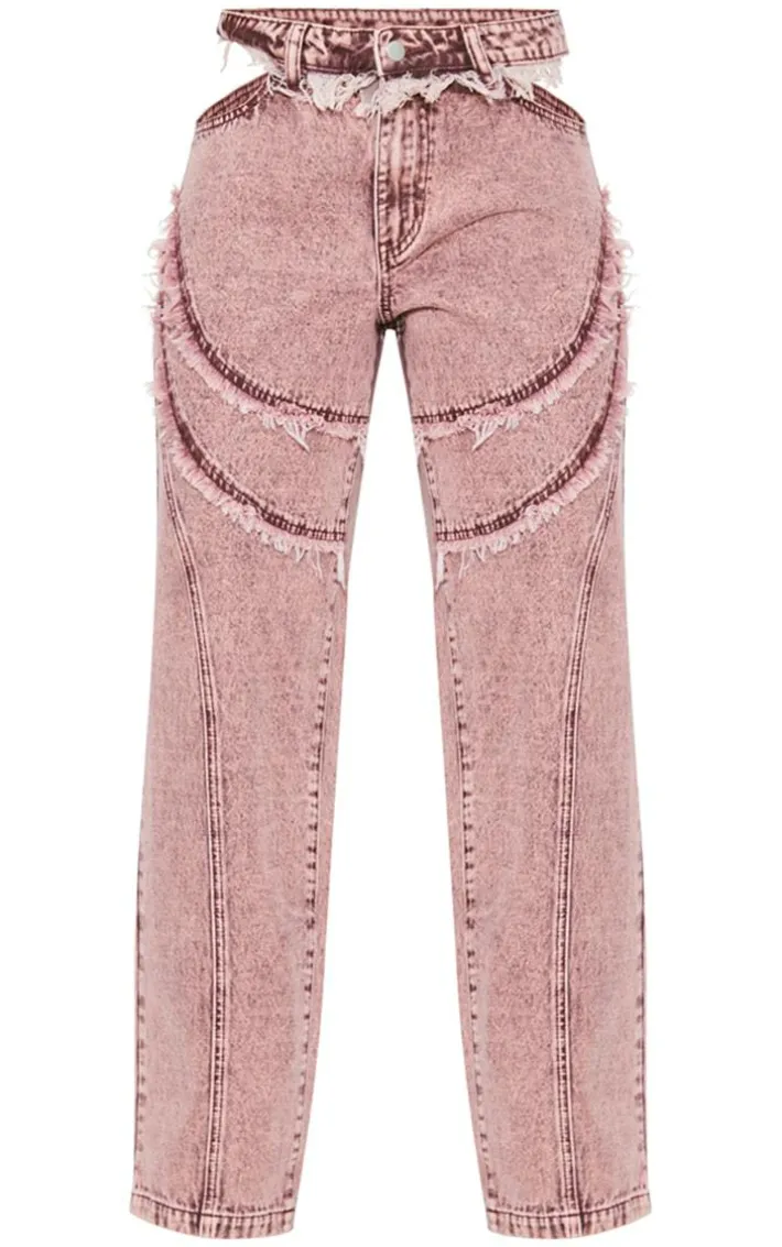 Washed Red Deconstructed Seam Detail Jeans
