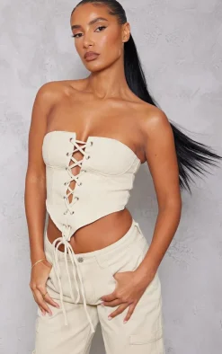 PrettyLittleThing Corsets*Cup Detail Lace Front Corset Denim Top