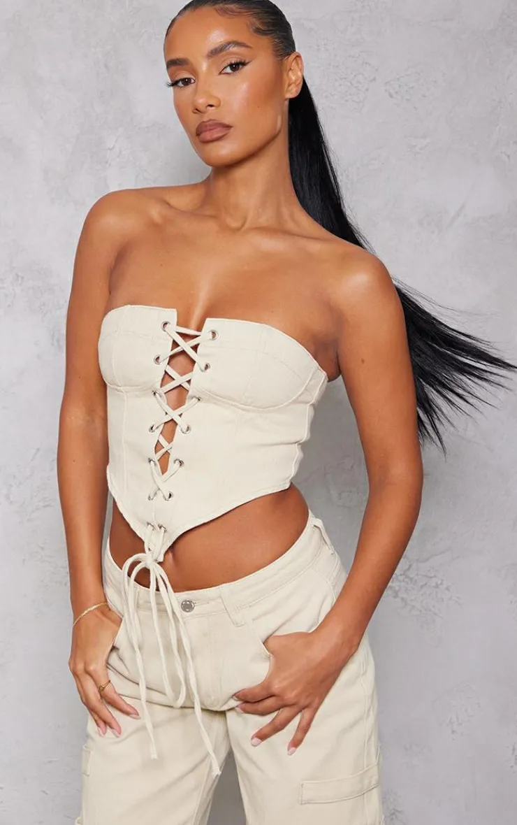 PrettyLittleThing Corsets*Cup Detail Lace Front Corset Denim Top